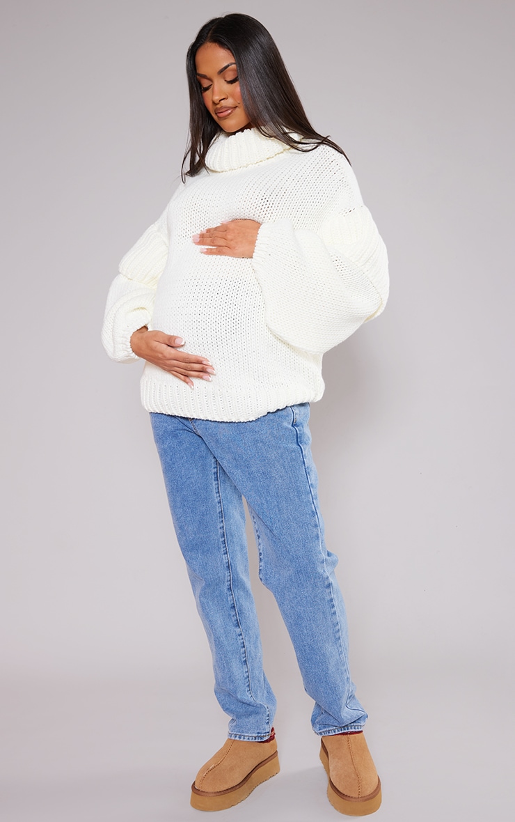 Maternity Cream Thick Knit Turtle Neck Sweater PrettyLittleThing UAE