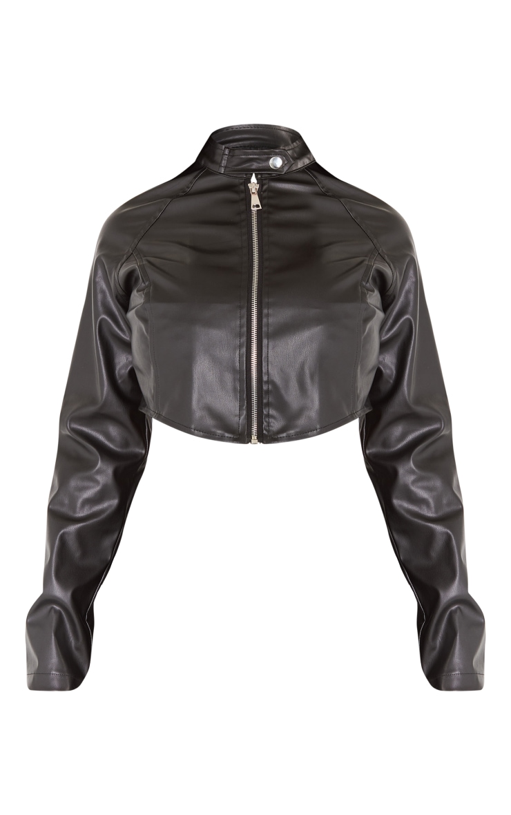 Shape Black Faux Leather Cropped Biker Jacket Shape PLT UAE