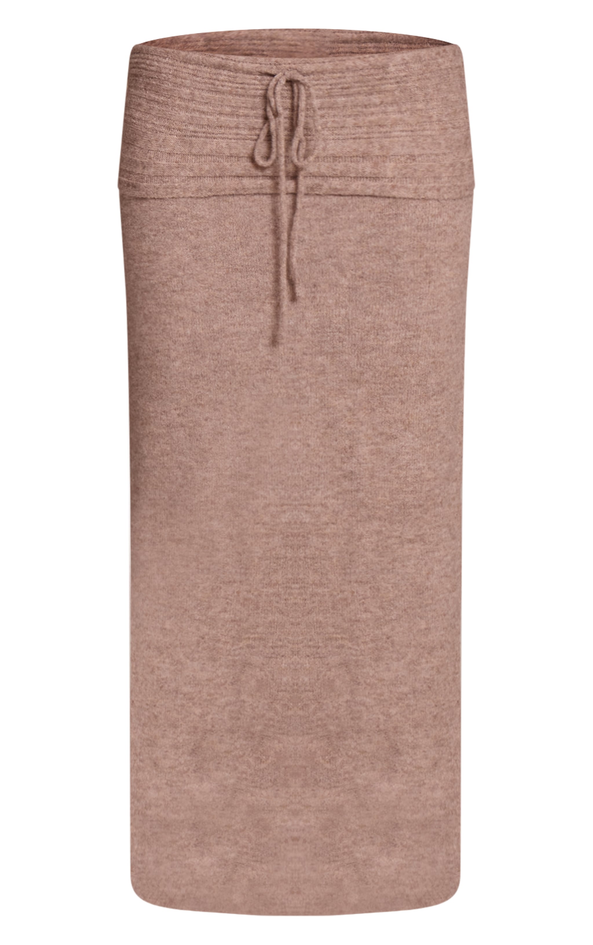Jupe longue en maille tricot douce côtelée café au lait à taille repliée image 5
