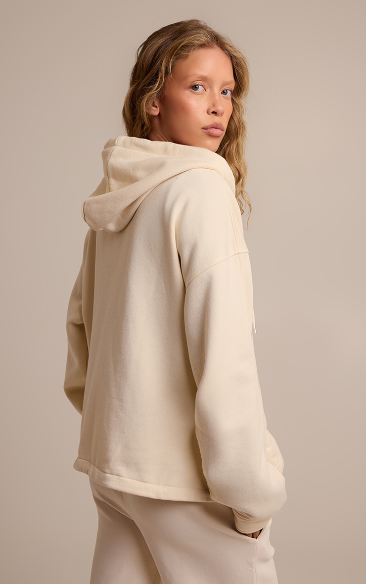Cream Oversized Zip Up Toggle Waist Hoodie image 2
