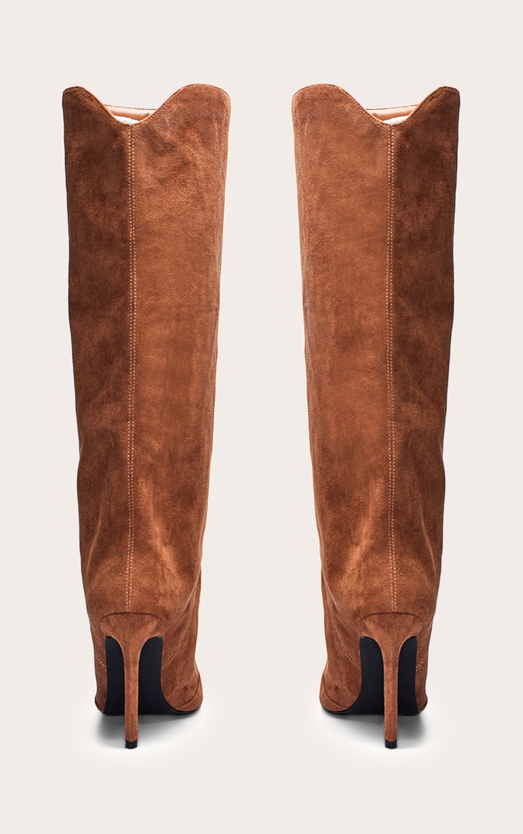 Tan Faux Suede Ruched Knee Boots image 4