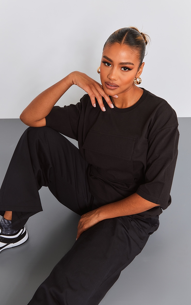 Black Pocket Front Detail Oversized T Shirt image 3