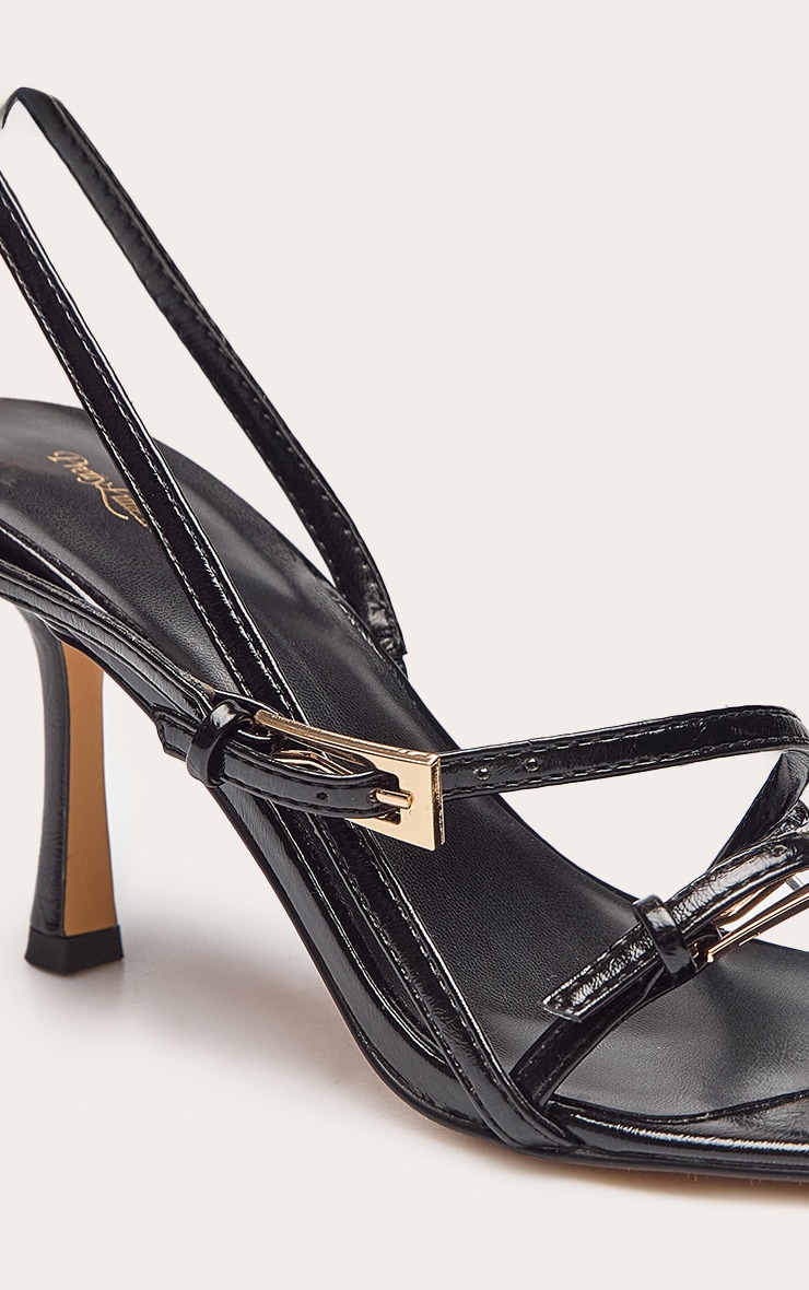 Black Angled Toe Buckle Detail Heeled Sling Back image 5