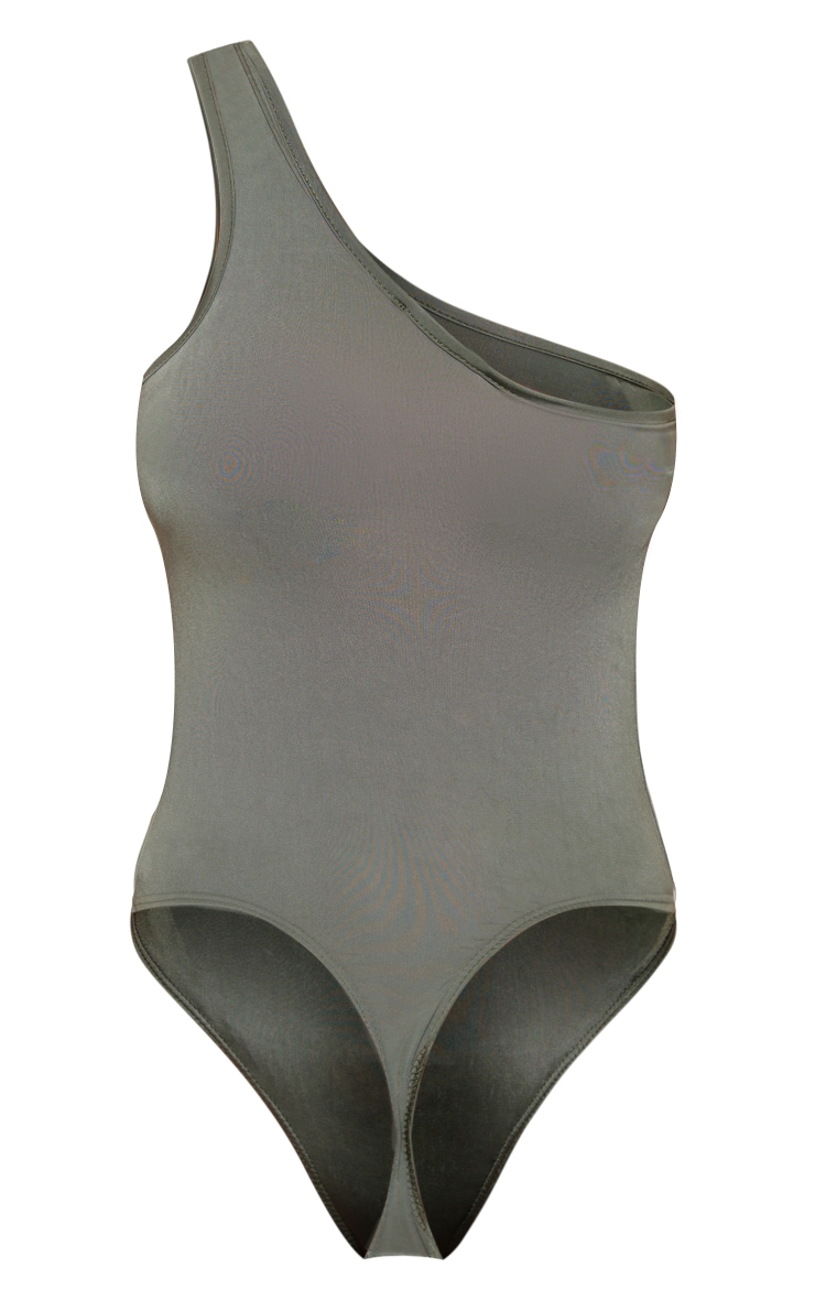 Khaki Asymmetric One Shoulder Bodysuit image 6