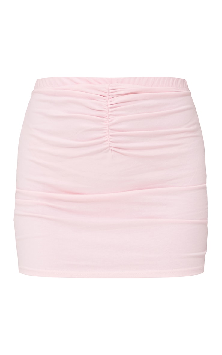 Baby Pink Cotton Ruched Detail Micro Mini Skirt image 6