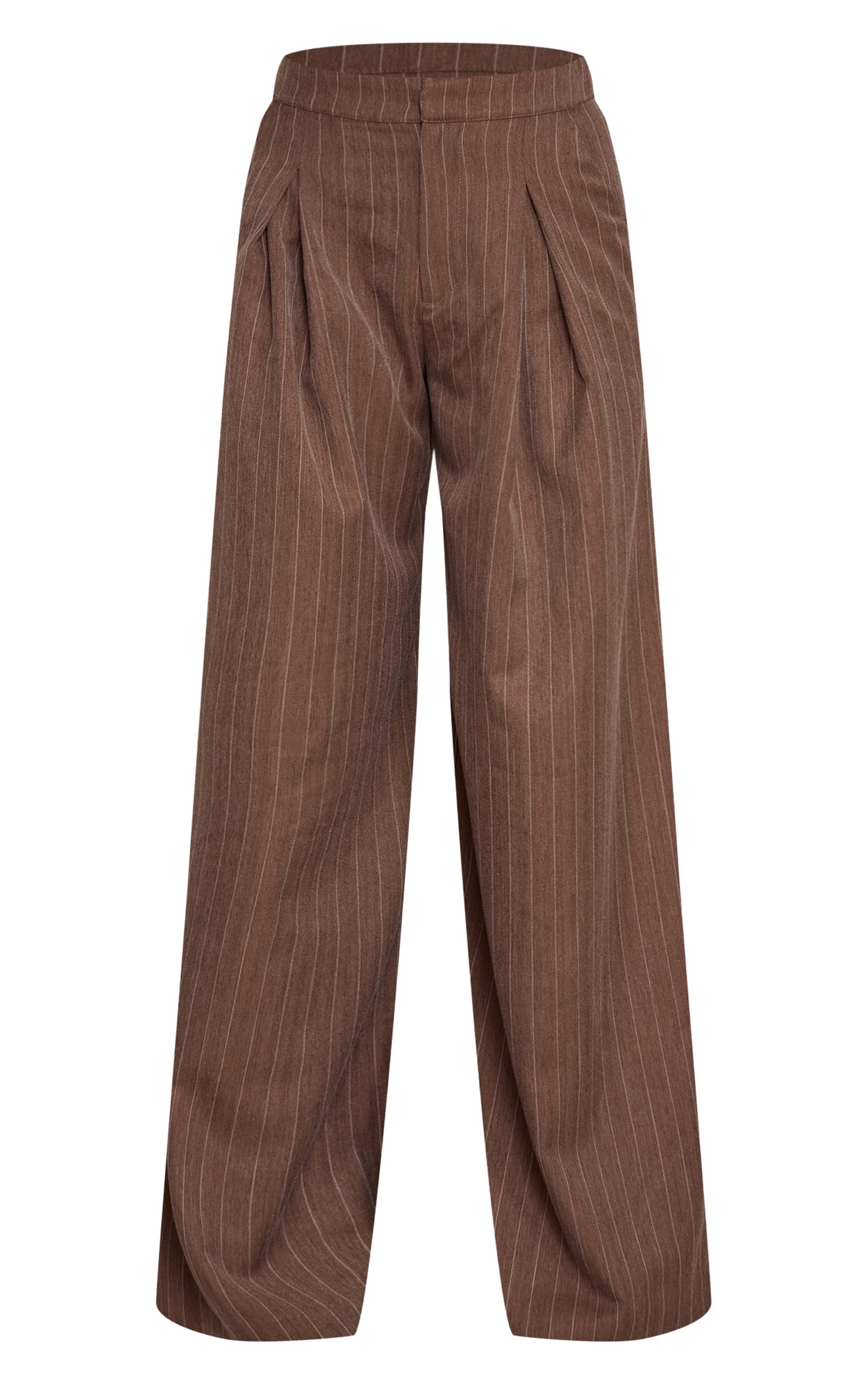 Chocolate Brown Pinstripe Pleated Wide Leg Pants image 5