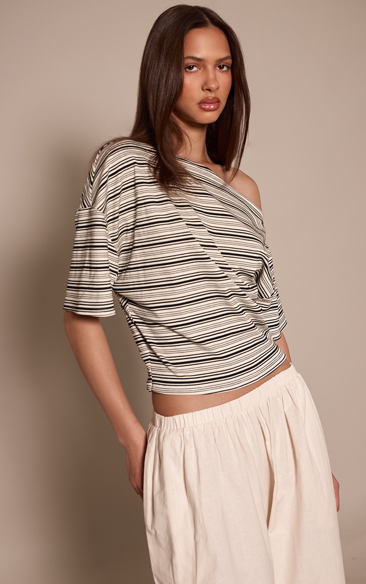 Black and White Soft Striped Rib Slouchy Top
