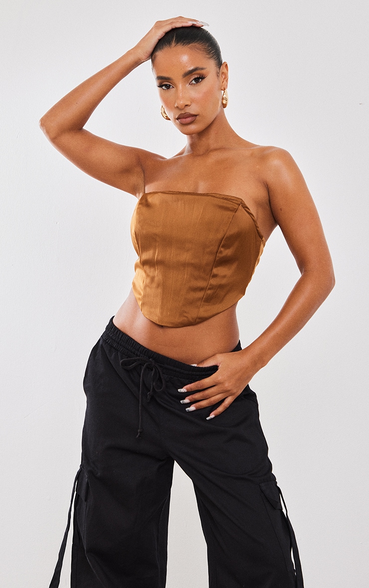 Chocolate Sculpt Satin Strapless Boned Corset image 4