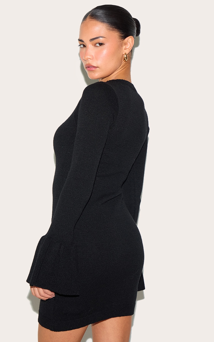 Petite Black Fine Knit Boatneck Mini Dress image 2