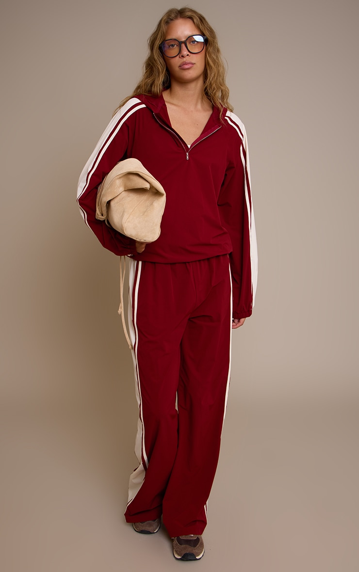 Red Shell Contrast Stripe Hooded Track Jacket image 3