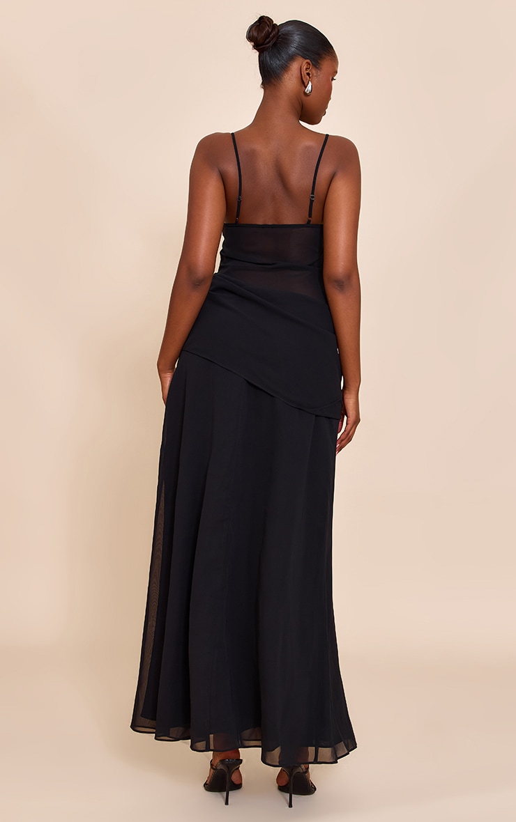 Black Chiffon Twist Mesh Maxi Dress image 2