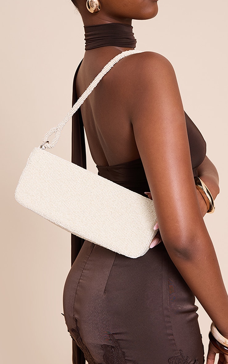Off White Micro Beaded Shoulder Bag image 1