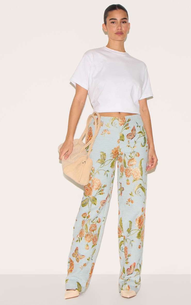 Pantalon droit bleu imprimé jacquard image 2
