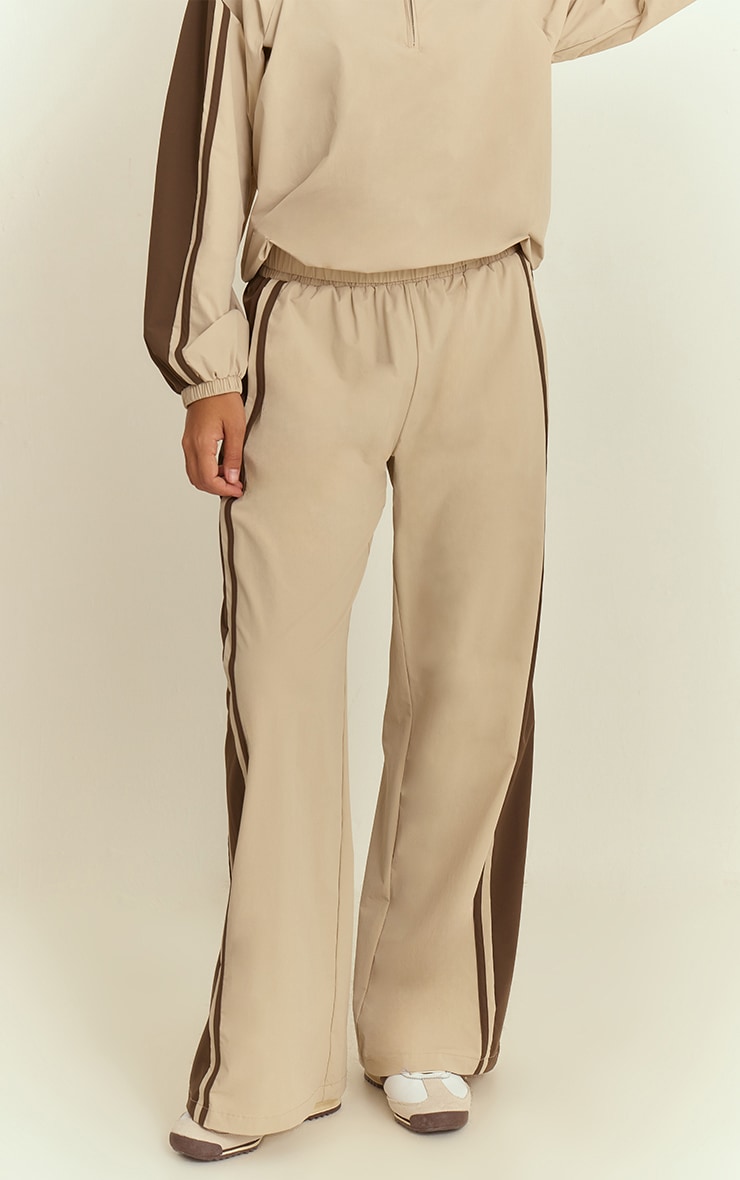 Stone Shell Contrast Stripe Wide Leg Track Pants image 2