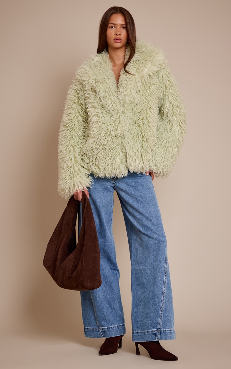 Mint Green Mongolian Fur Cropped Coat image 3