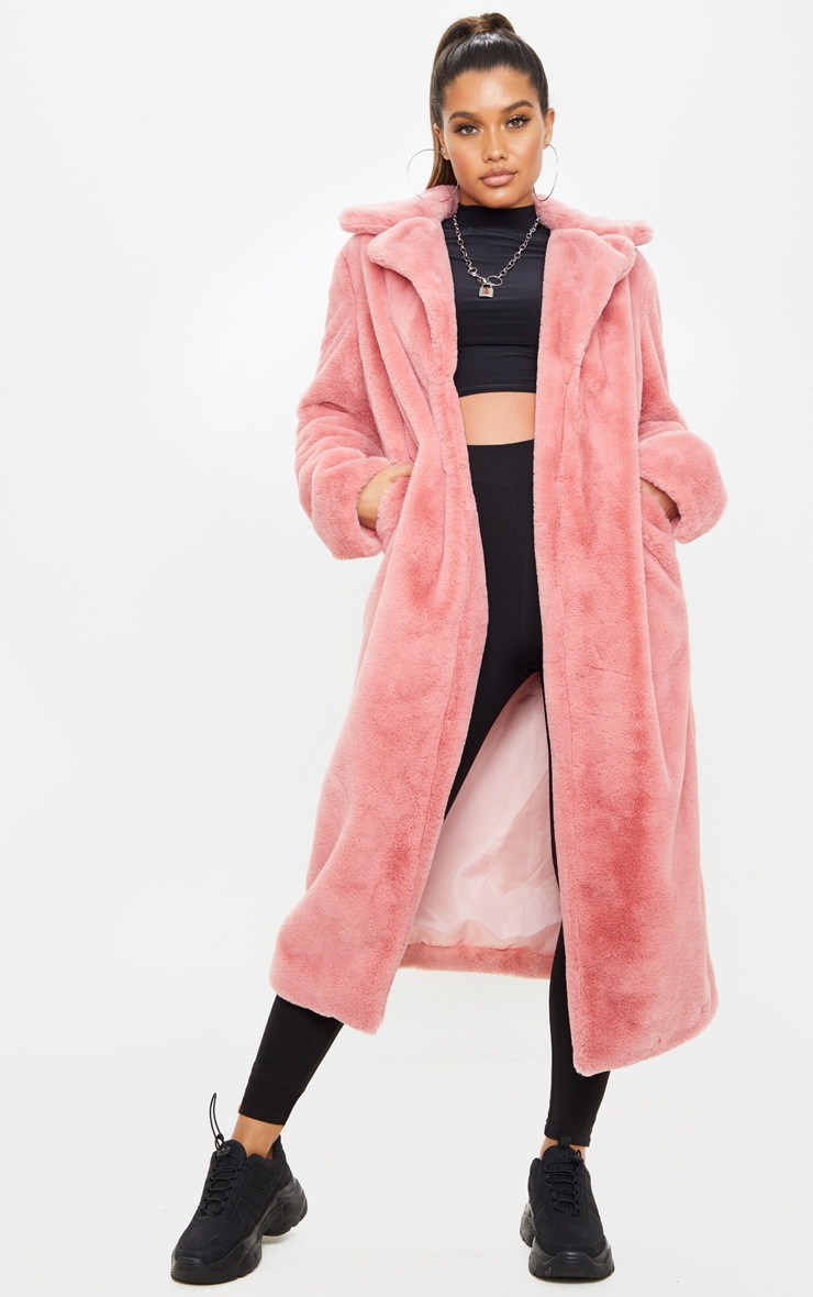 Pink Maxi Faux Fur Coat