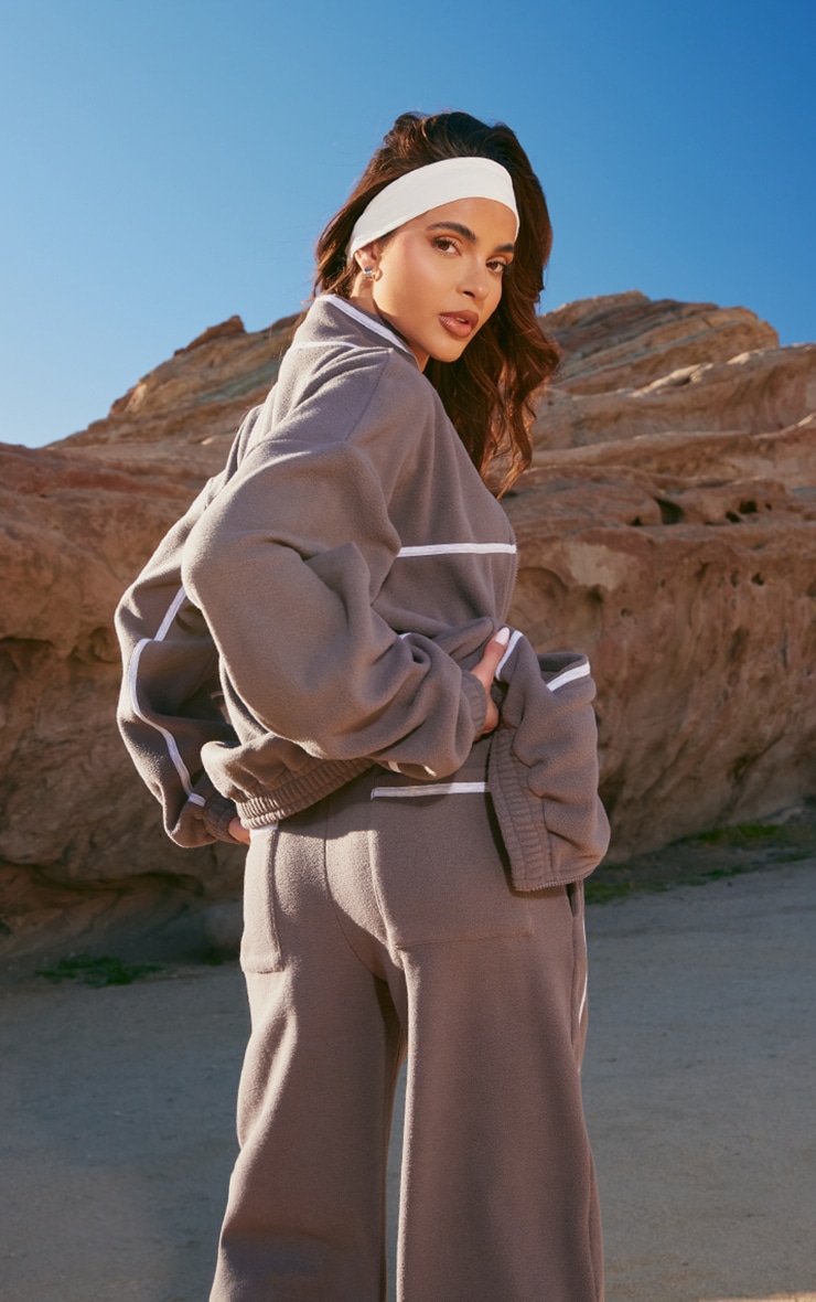 PLT SPORT Charcoal Fleece Oversized Piping Detail Zip Up Sweatshirt image 2