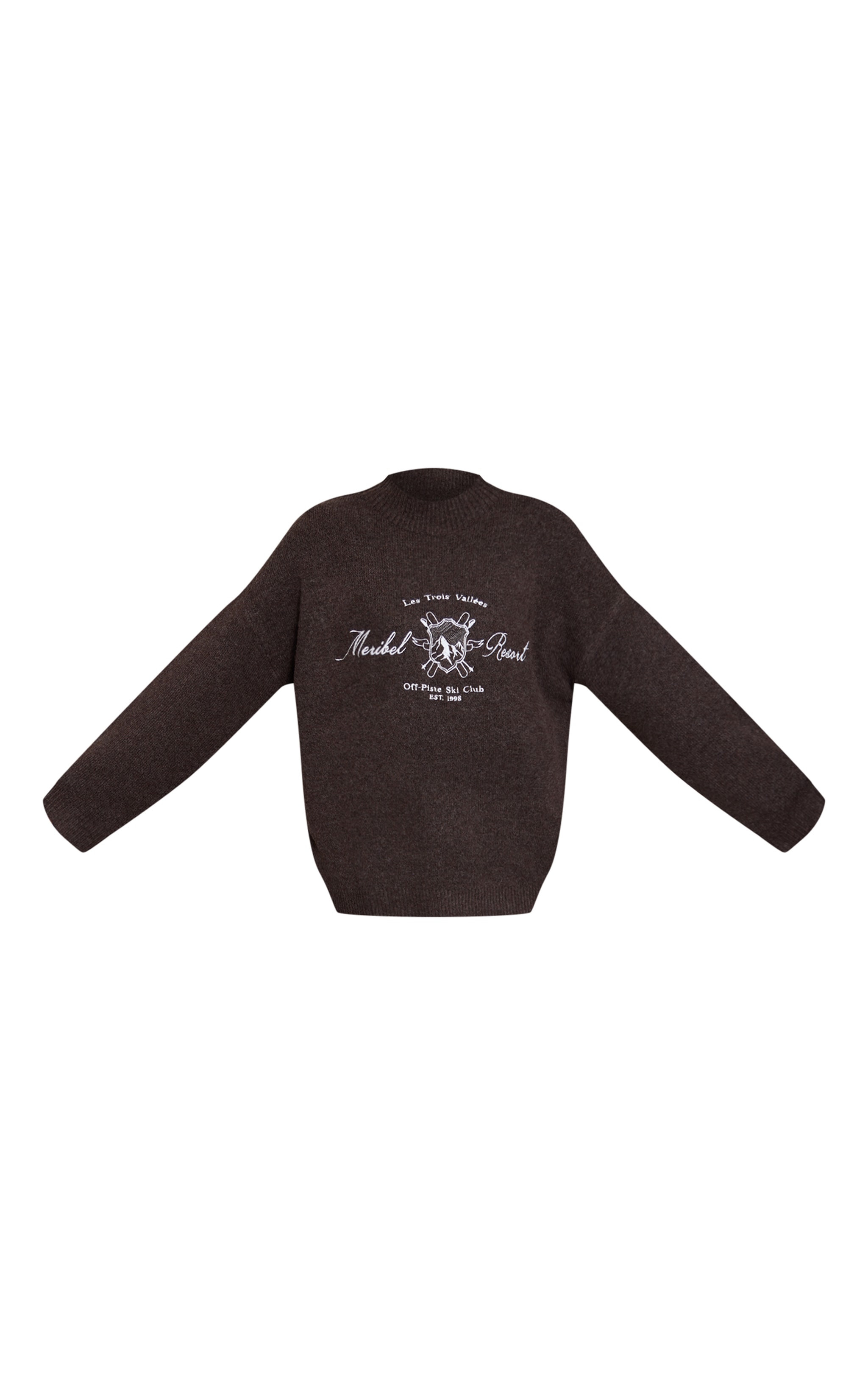 Brown High Neck Graphic Knitted Sweater image 5