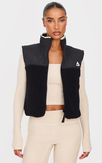 Black Contrast Borg Crop Puffer Gilet