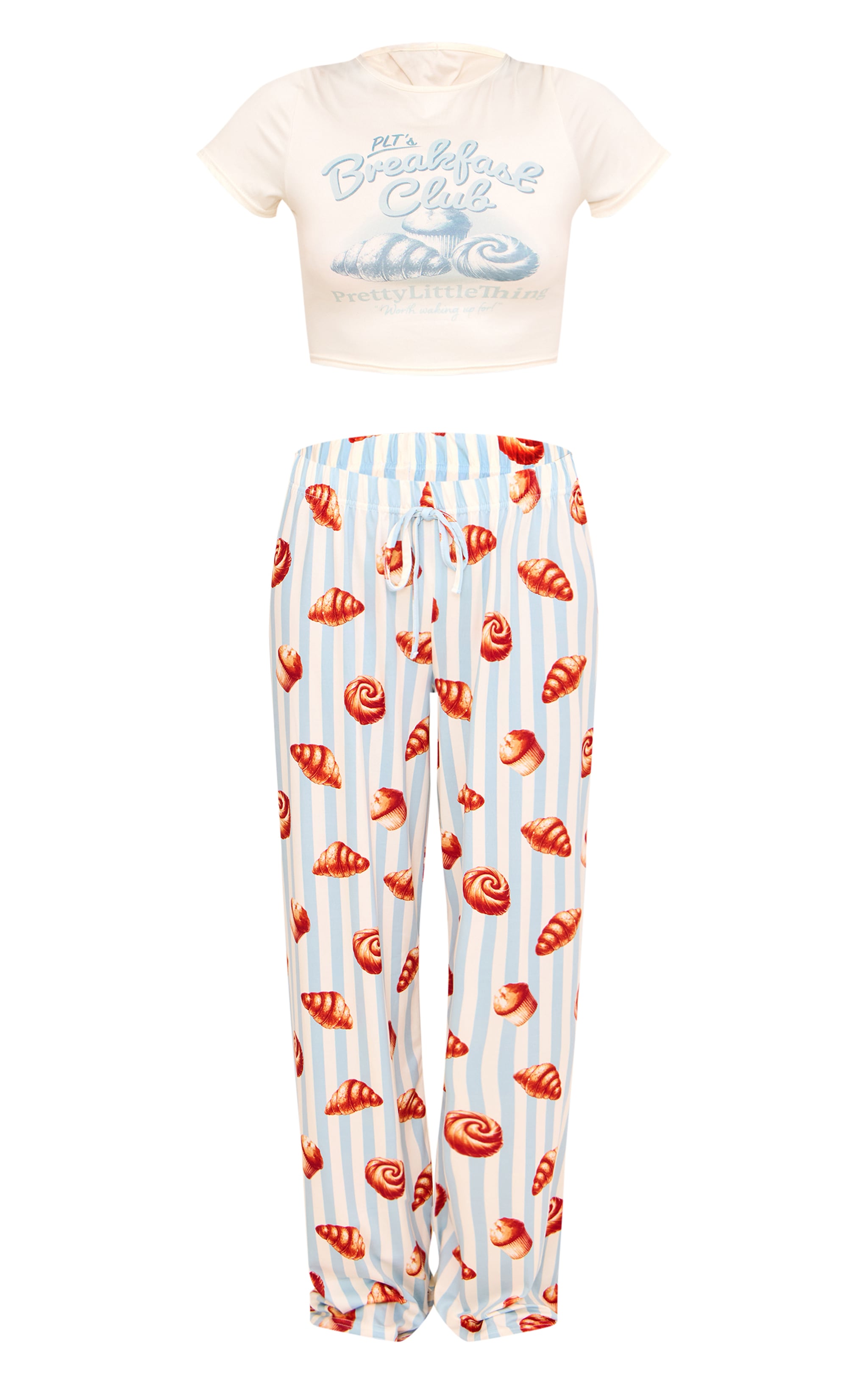 Cream Croissant Print Long Pant Pj Set image 5