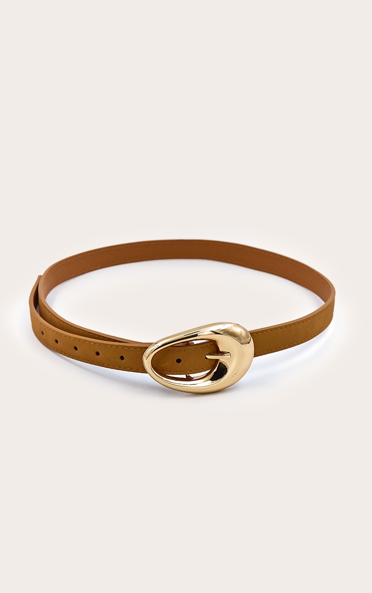 Tan Smooth Oval Buckle Skinny Belt image 2