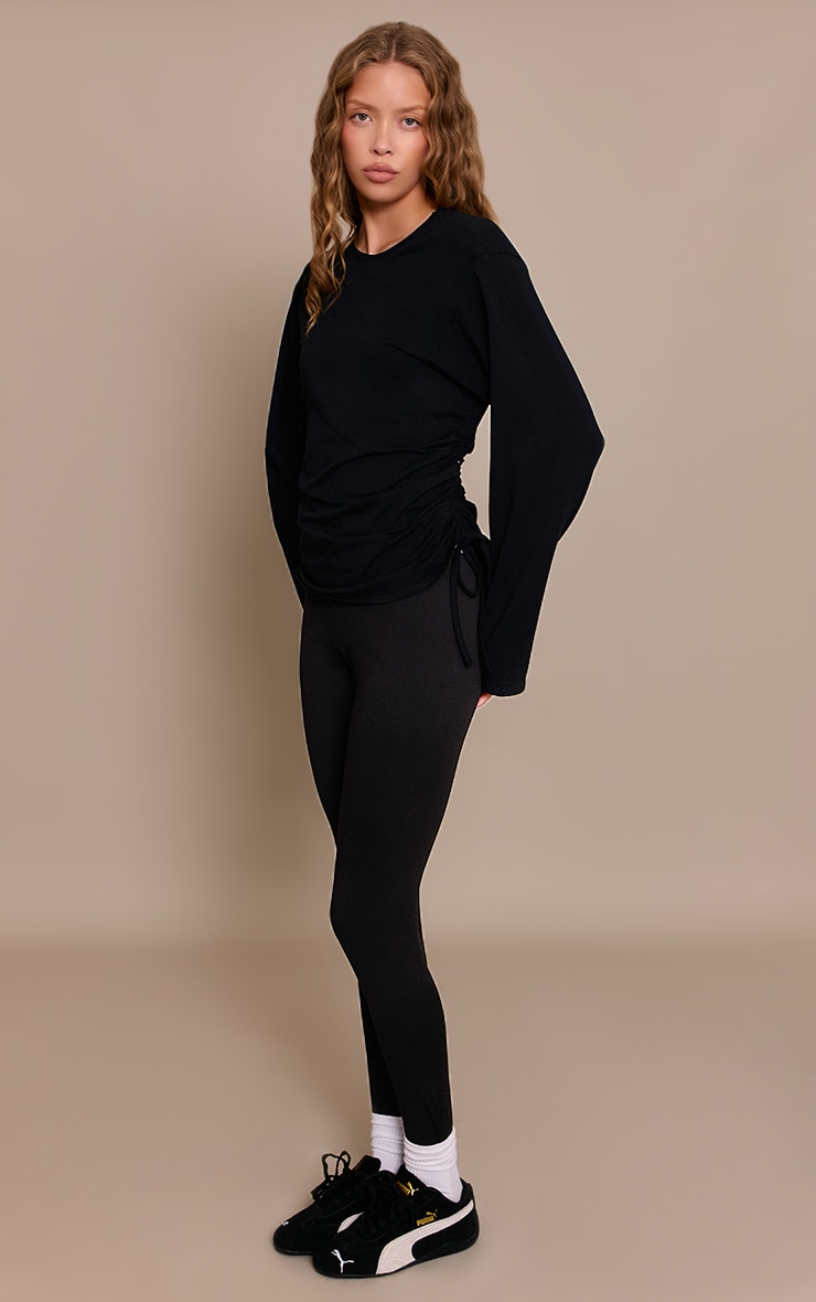 Black Cotton Ruched Side Detail  Slouchy Top image 3