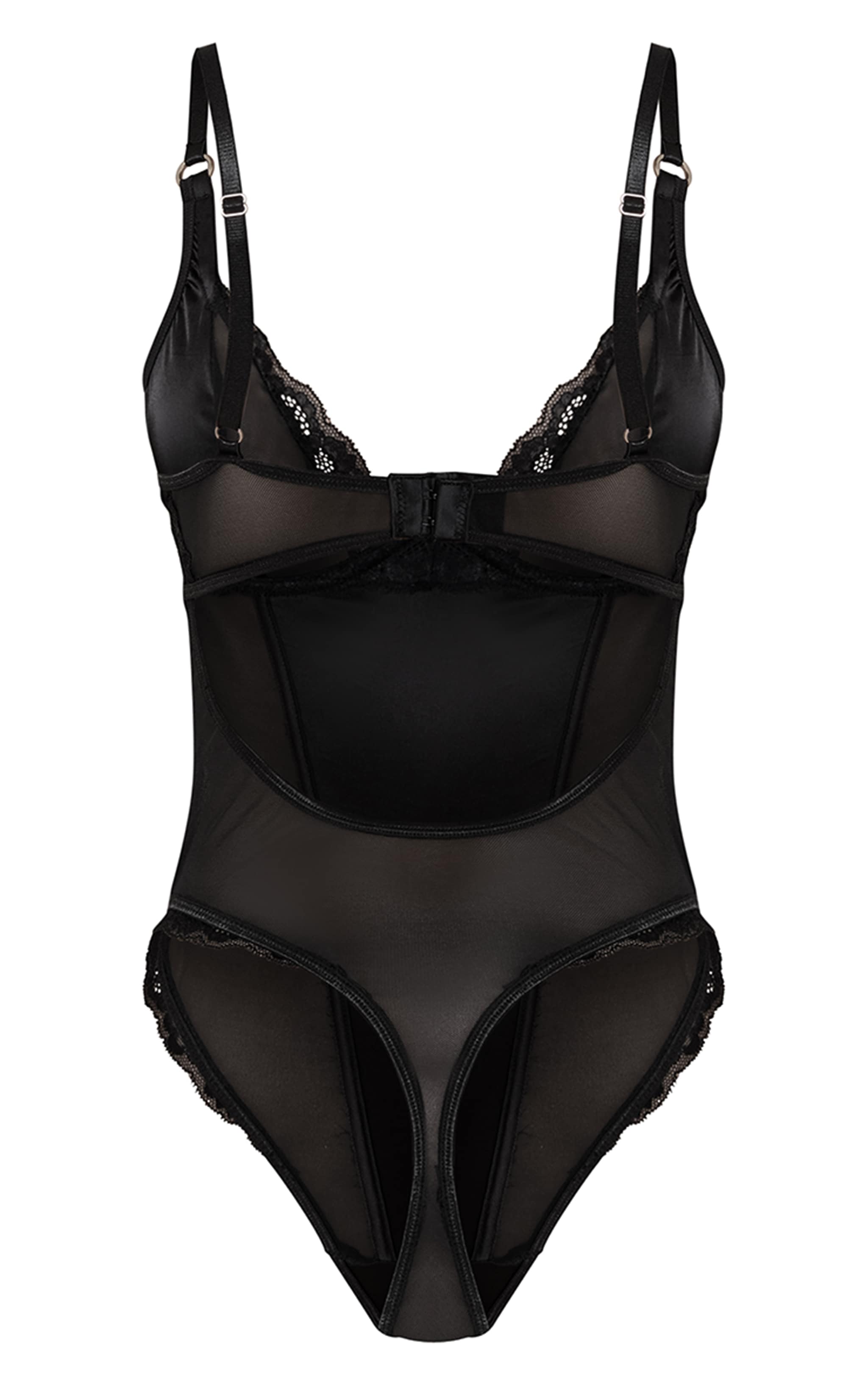 Black Satin Lace Detail Bodysuit image 6
