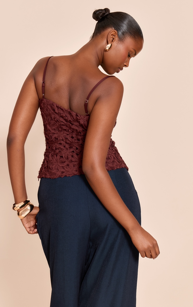 Chocolate Textured Floral Strappy Top image 2
