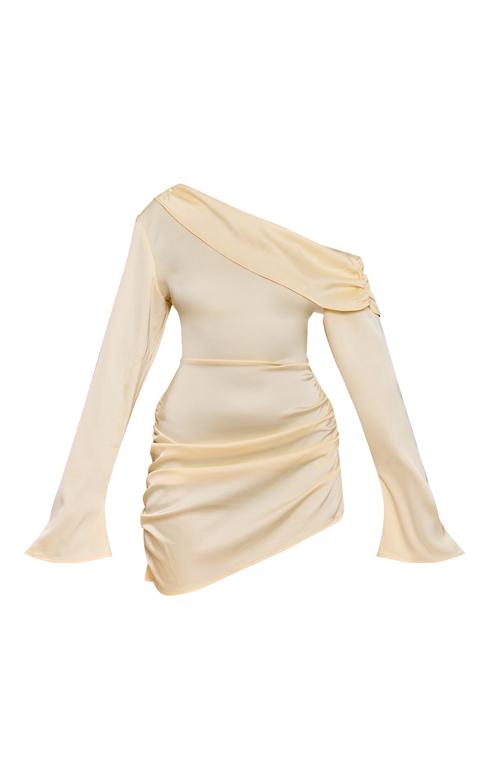 Butter Cream Satin One Shoulder Drape Bodycon Dress image 5