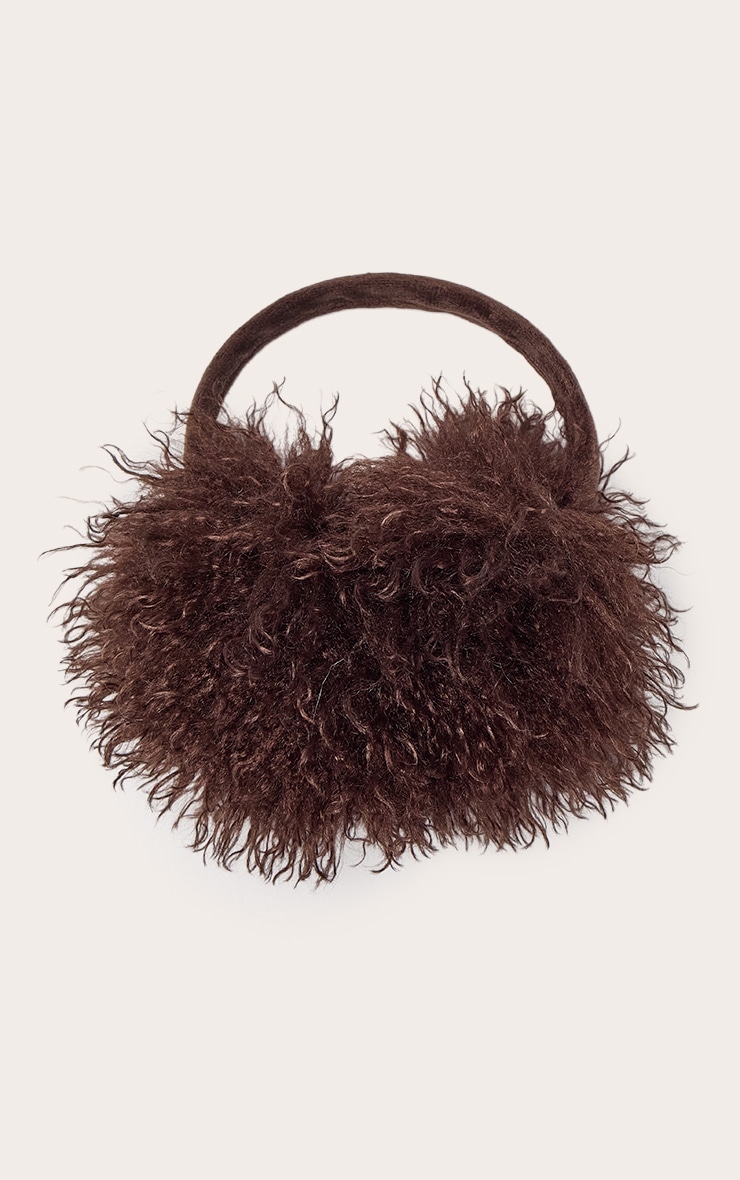 Chocolate Shaggy Faux Fur Ear Muffs image 2