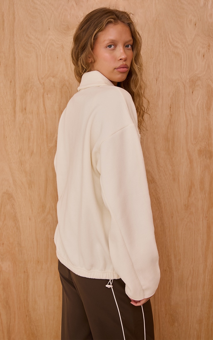 Cream Contrast Binding Zip Up Fleece image 2