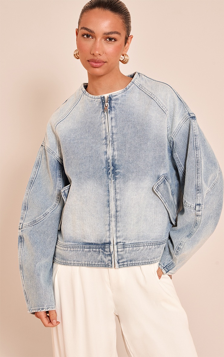Denim Balloon Sleeve Crop Jacket main image 1