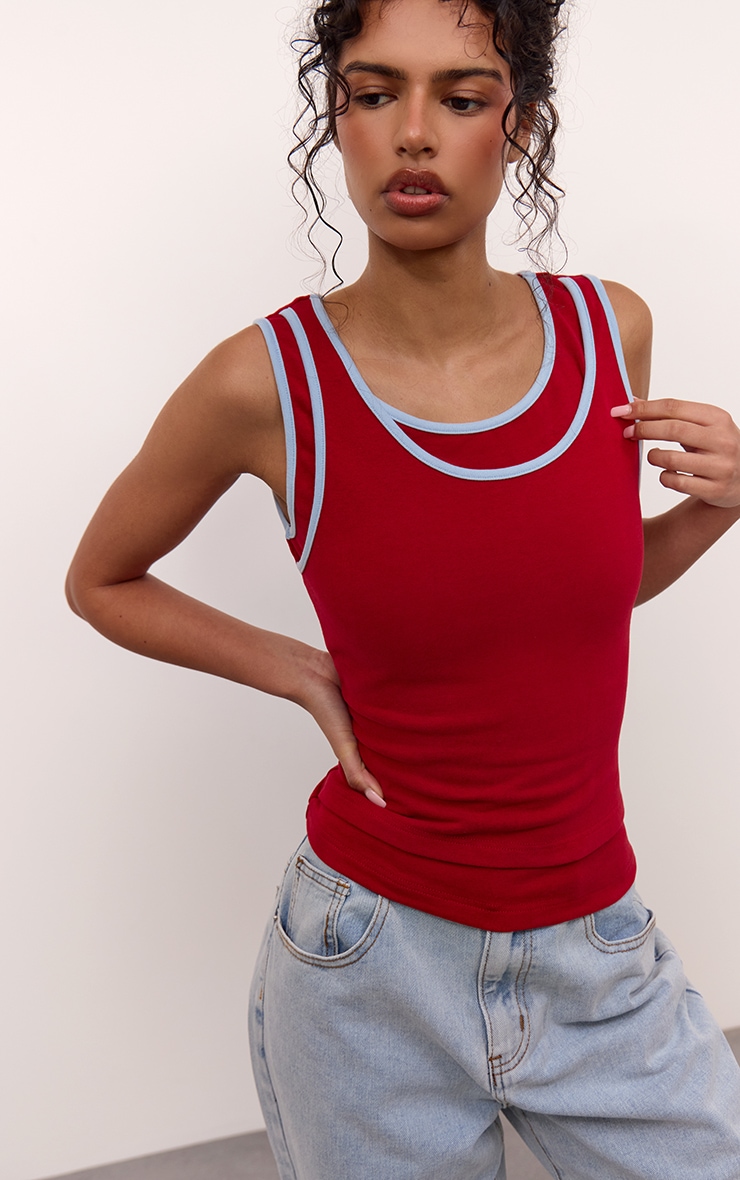 Red Contrast Soft Stretch Vest Top