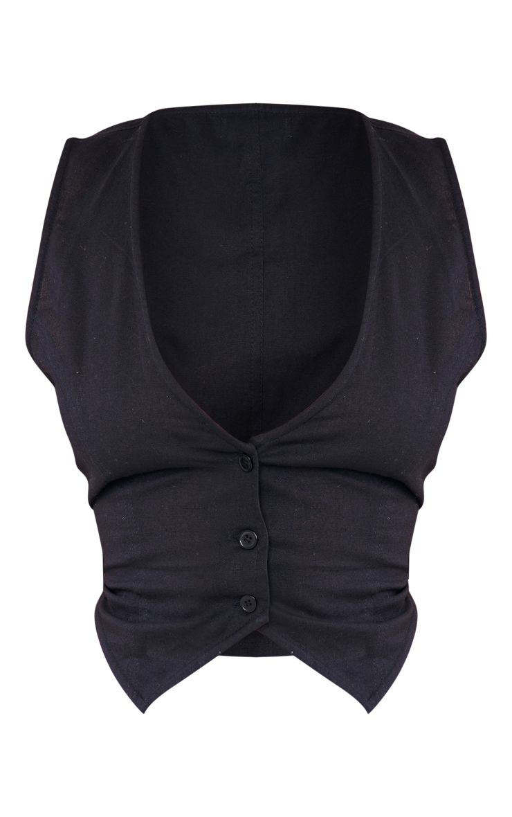 Black Cotton Fitted Waistcoat image 5