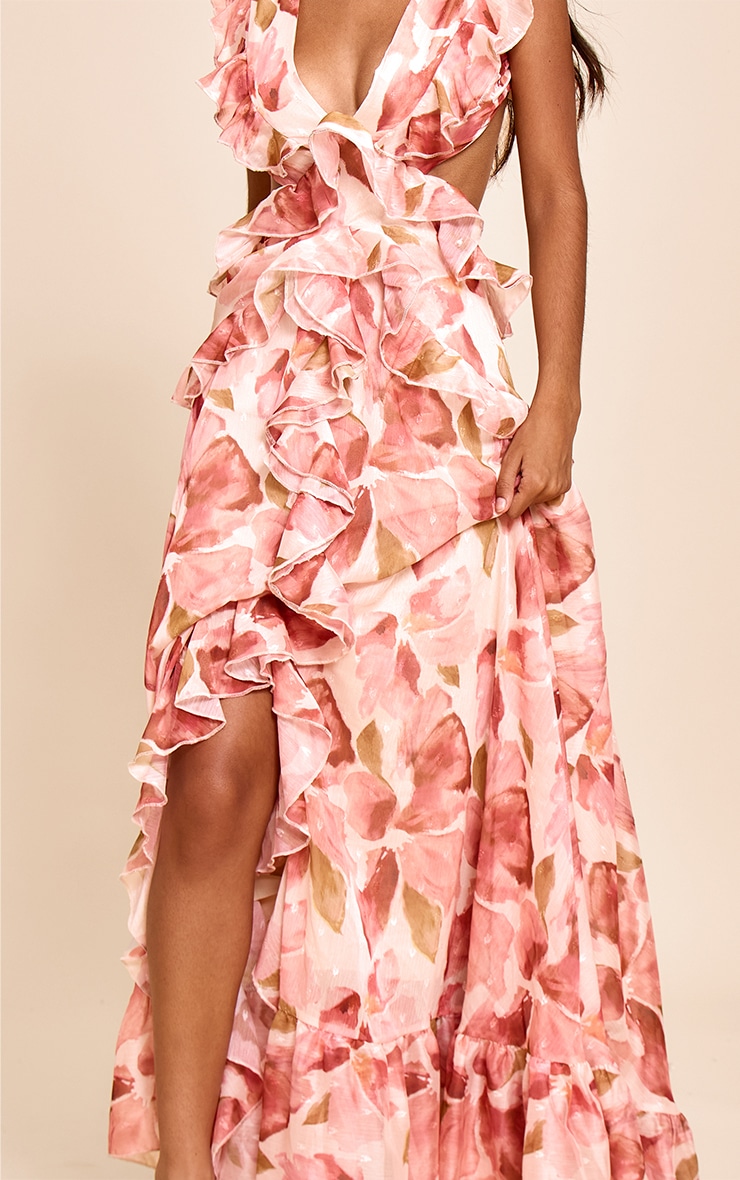 Petite Blush Floral Frill Maxi Dress image 4