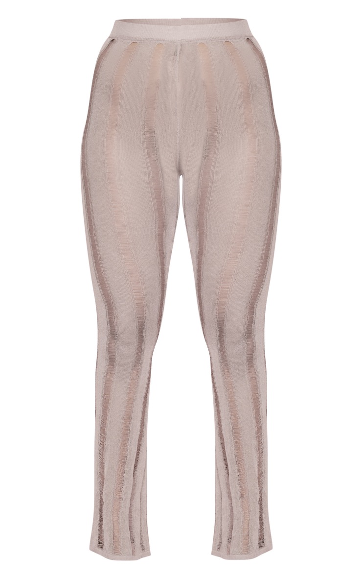 Mocha Sheer Knit Ladder Detail Trousers PrettyLittleThing QA