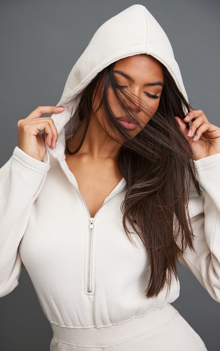  Oatmeal Sweat Hooded Rib Trouser Jumpsuit image 4