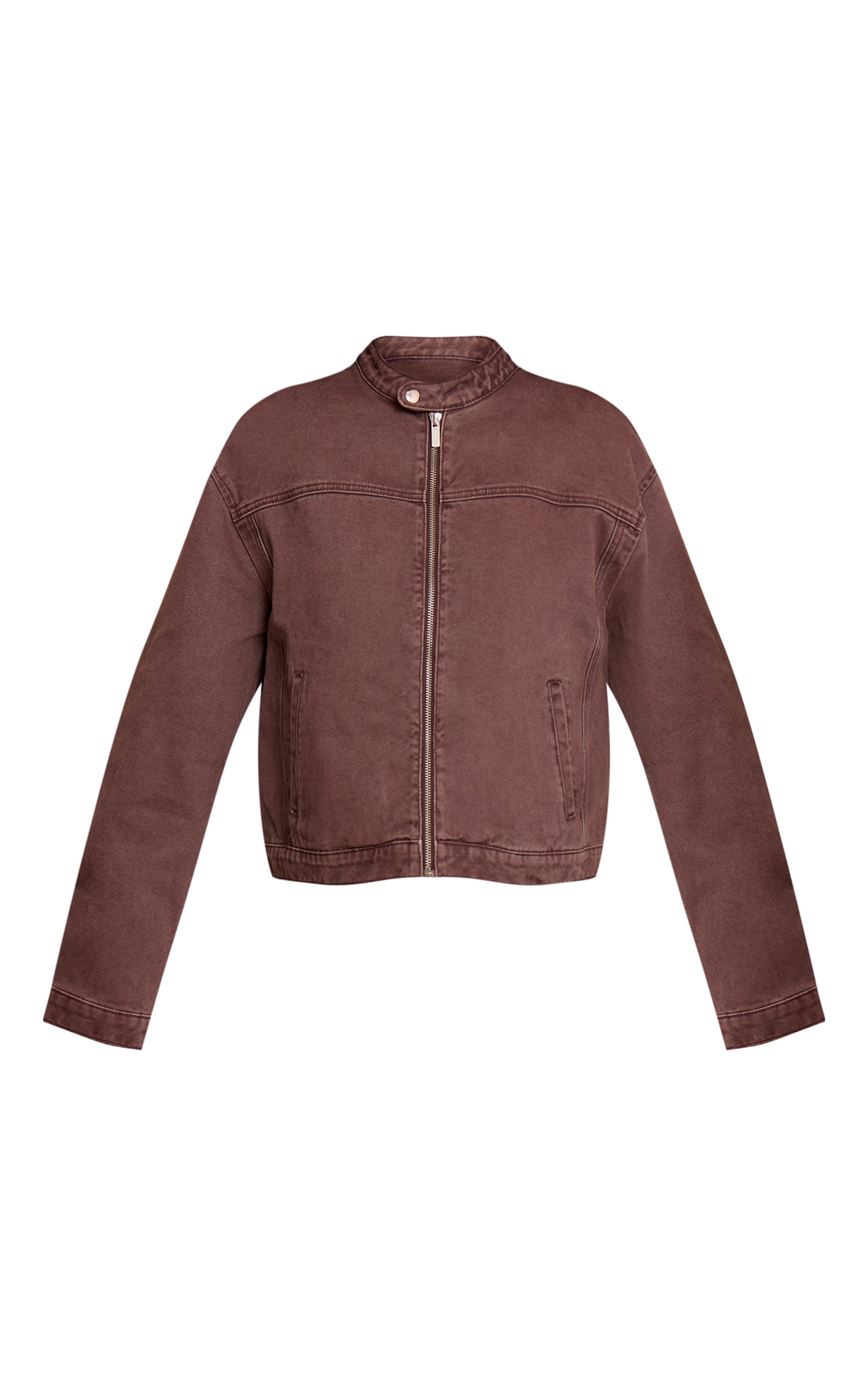 Chocolate Plum Boxy Denim Racer Jacket image 5