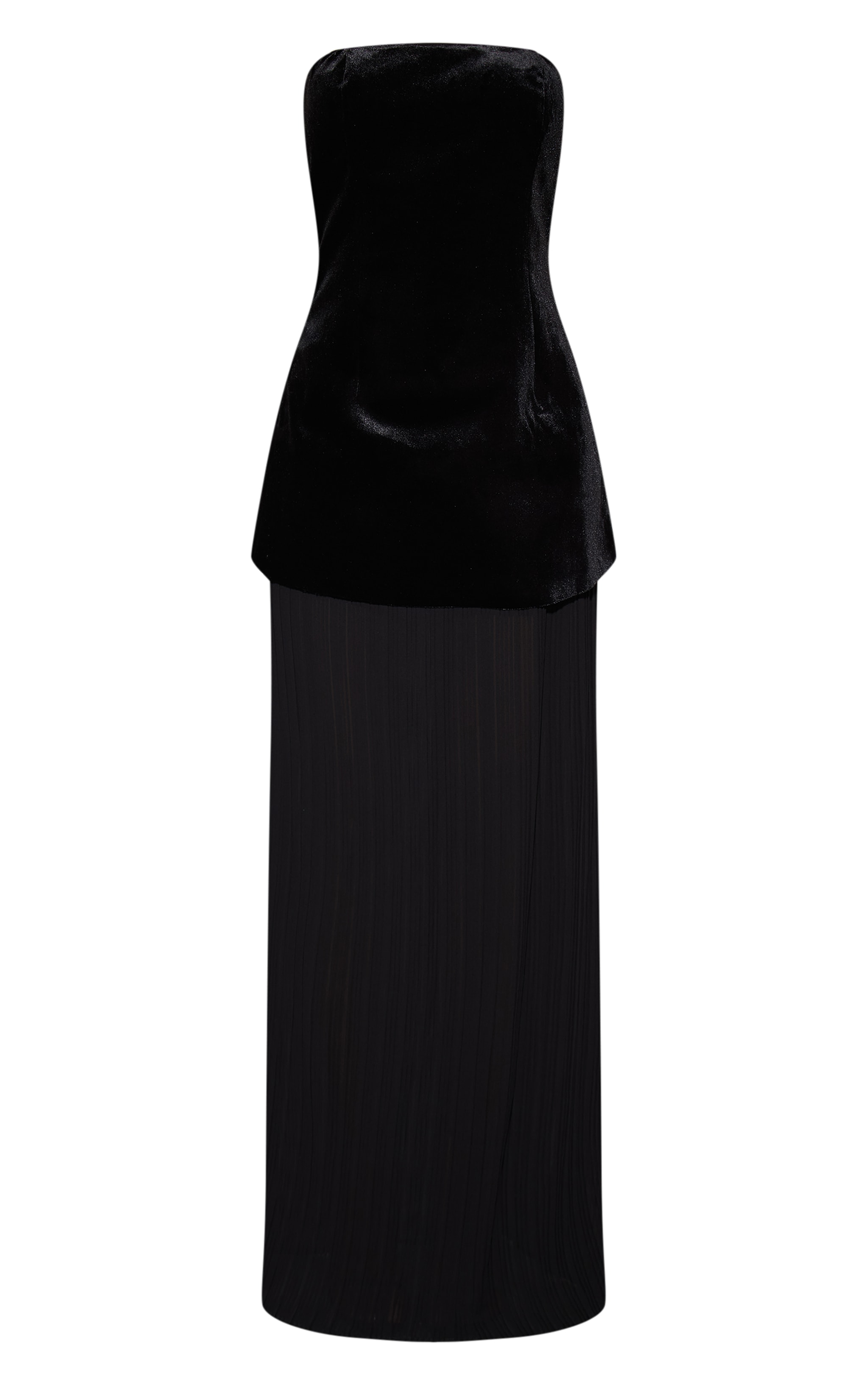 Black Velvet Bandeau Pleated Chiffon Skirt Panel Maxi Dress image 5