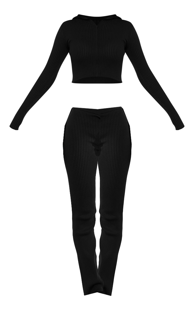 Black Rib Knit Zip Up Long Sleeve Co Ord image 5