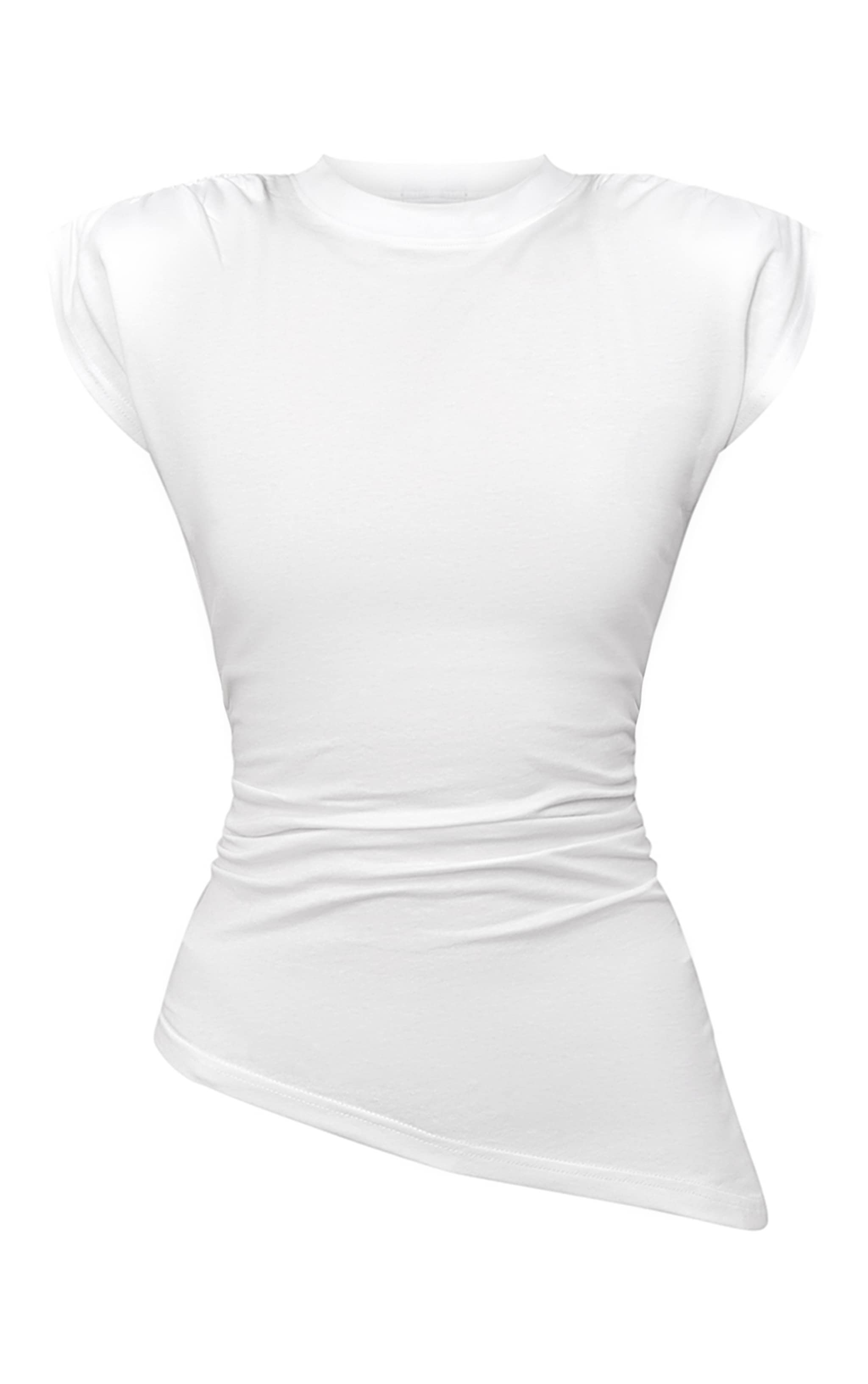 White Cotton Shoulder Detail Asymmetric Hem T-Shirt  image 6