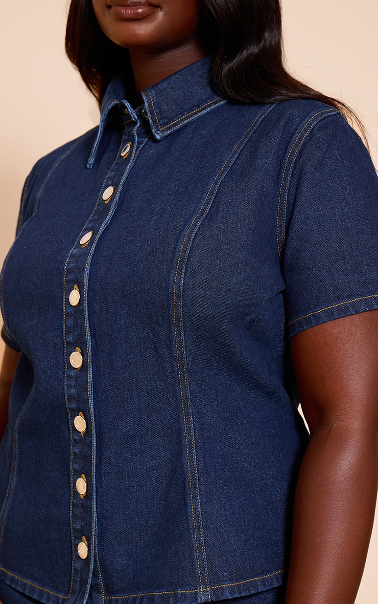 Plus Indigo Denim Button Up Short Sleeve Shirt image 4