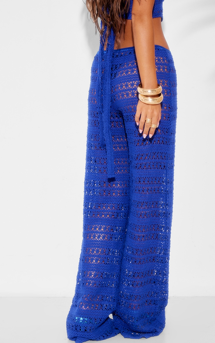 Cobalt Crochet Wide Leg Dipped Hem Beach Trousers image 3