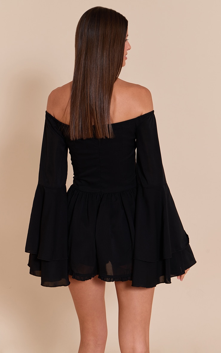 Black Bardot Flare Sleeve Romper image 2