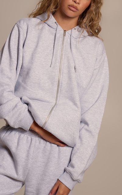 Ash Grey Cotton Fleece Full Zip Hoodie