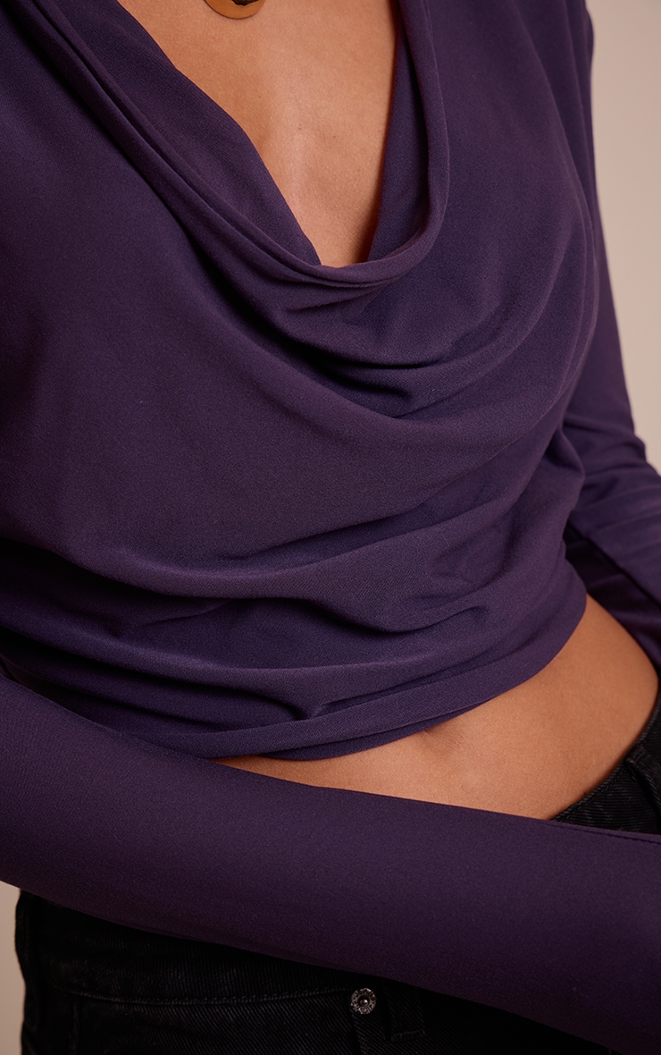 Plum Soft Touch Cowl Neck Long Sleeve Top  image 4