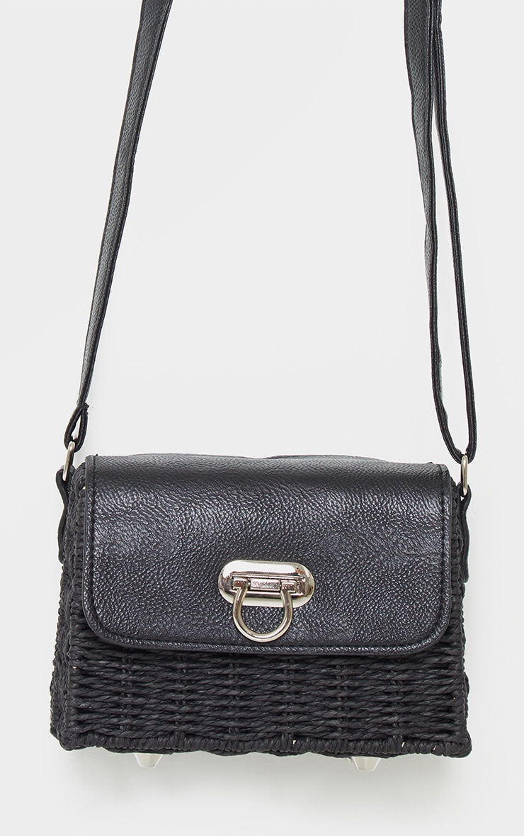 Black Square Structured Straw Cross Body Bag PrettyLittleThing IE