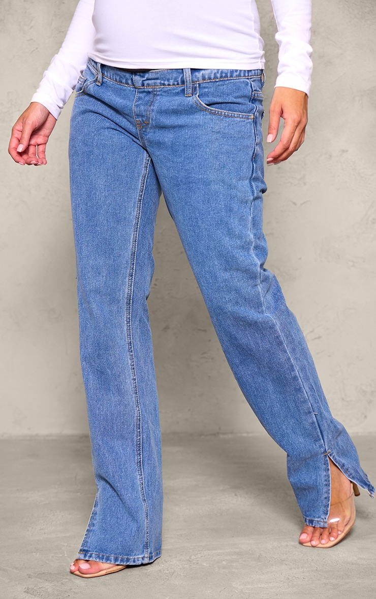 Maternity Mid Blue Wash Split Hem Detail Jeans image 2