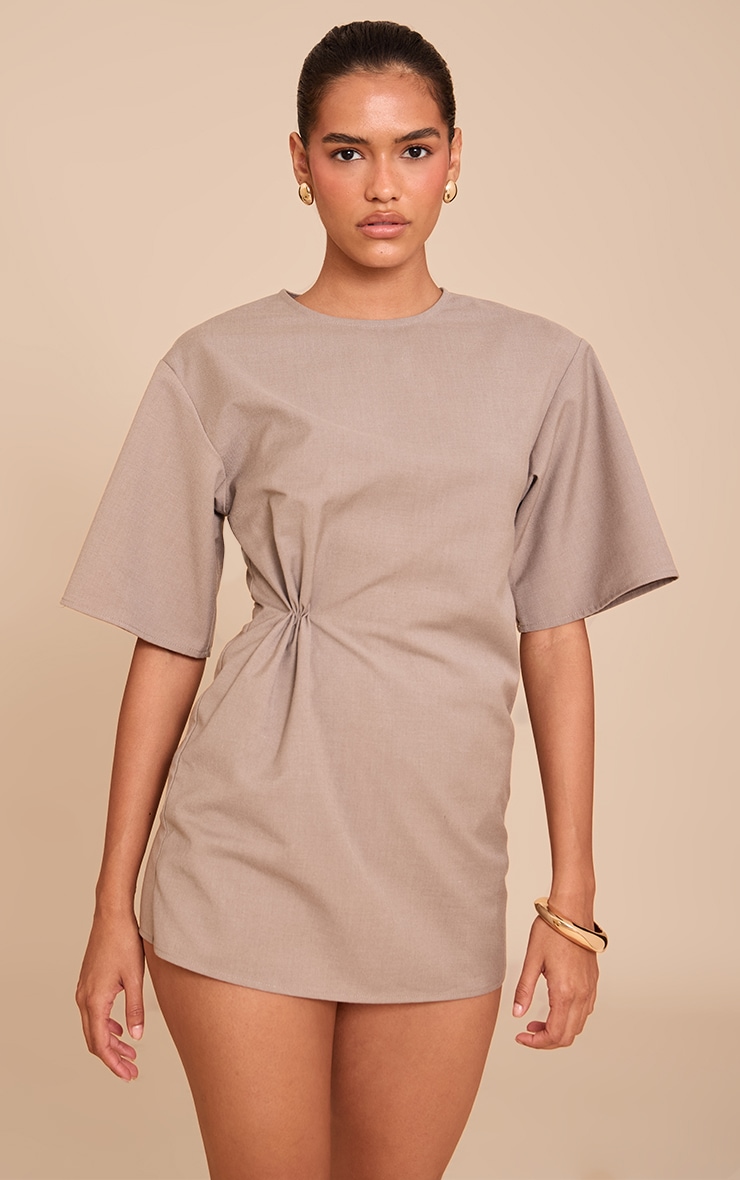 Mushroom Woven Asymmetric Cinched Skort Romper image 1