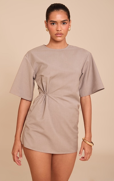 Combishort jupe-short tissée gris champignon à détail cintré asymétrique